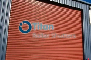 Titan Roller Shutters from Priory image showing large red Titan Roller Shutters.