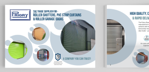 Download your copy of the Priory company e-brochure image showing covers of the brochure with garage doors and Priory logo.