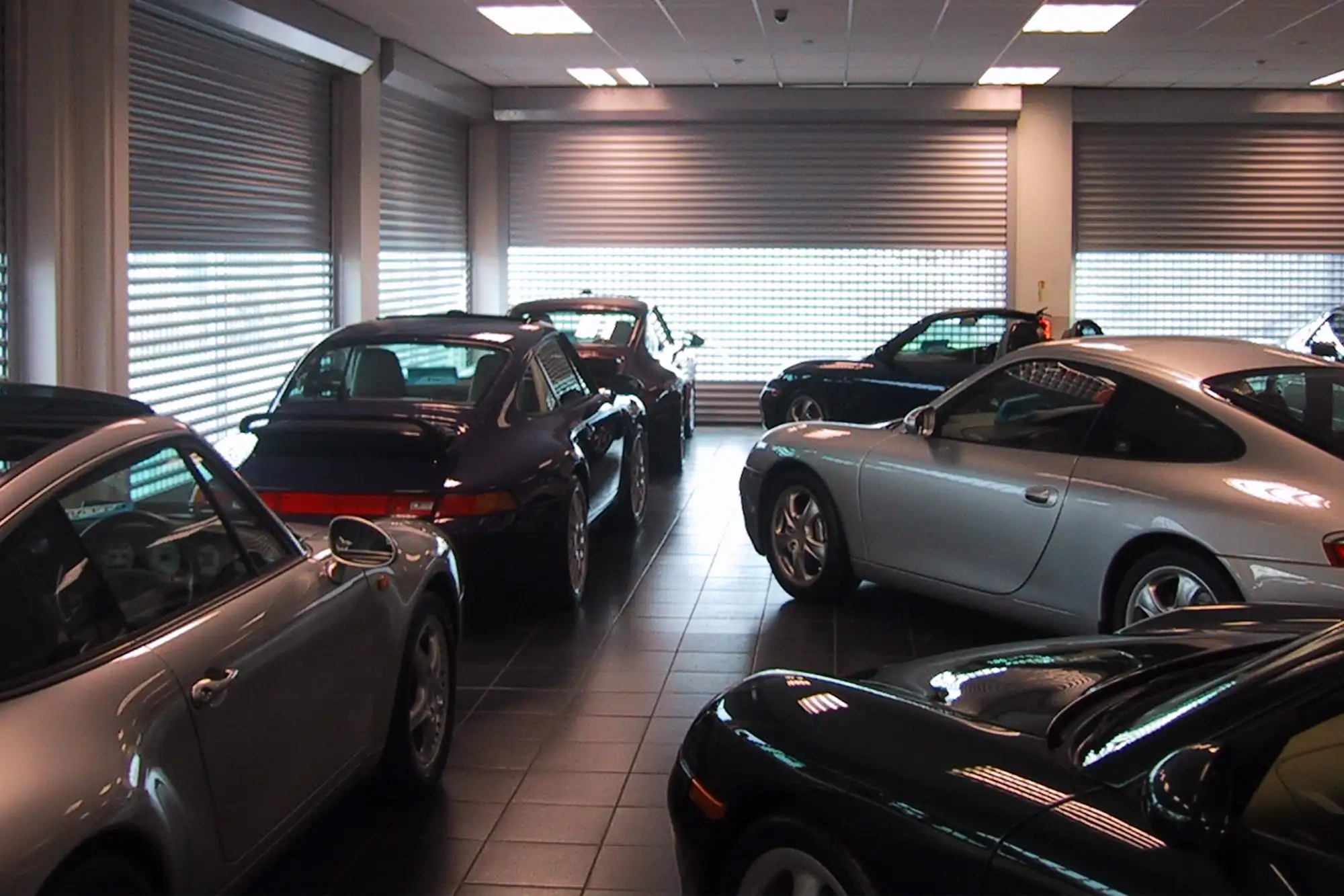 Priory Roller Shutter Door Vision Lath in Showroom